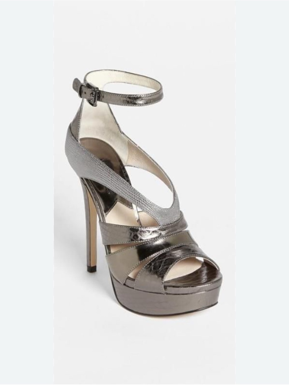 NWT MICHAEL Michael Kors Metallic Gunmetal Strappy Platform Heels